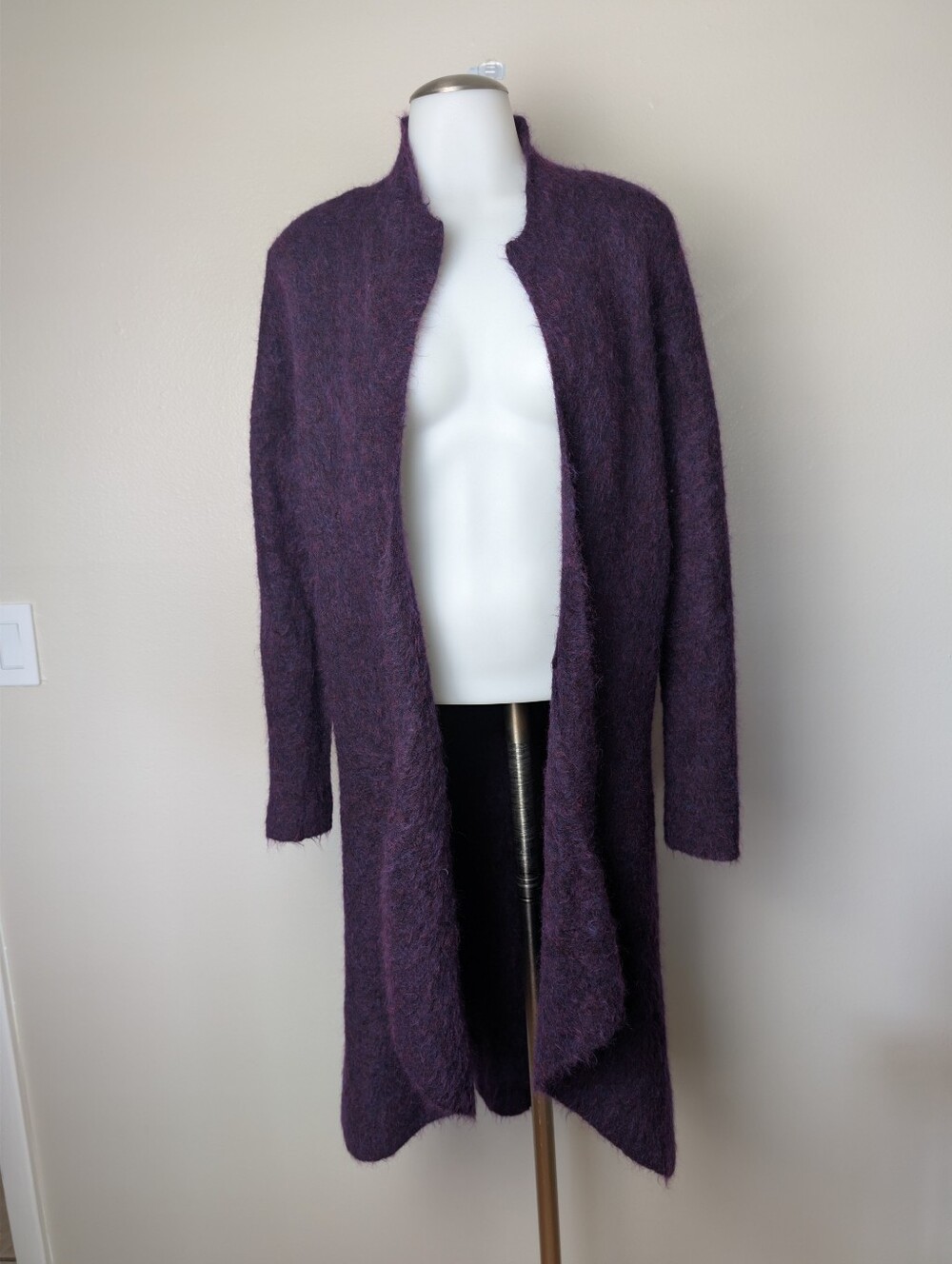 Eileen Fisher Wool Mohair Blend Long Cardigan Sweater Duster Dark Purple Size XS